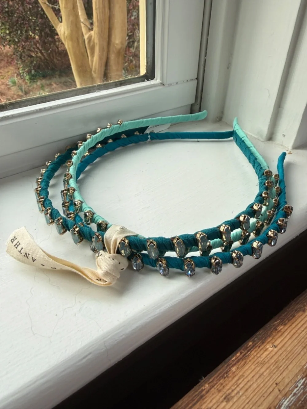 NWT Anthropologie  Bright Embellished Headband Set Blue